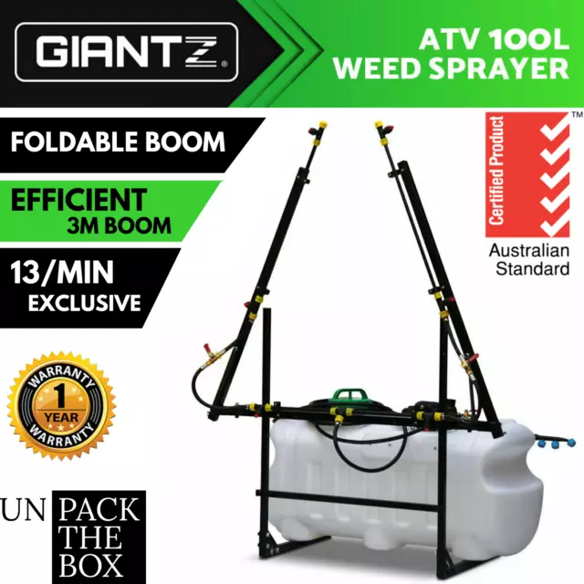 100L Boom Weed Sprayer Spray Tank Pump Quad Bike Ride On Mower 3M Farm Garden