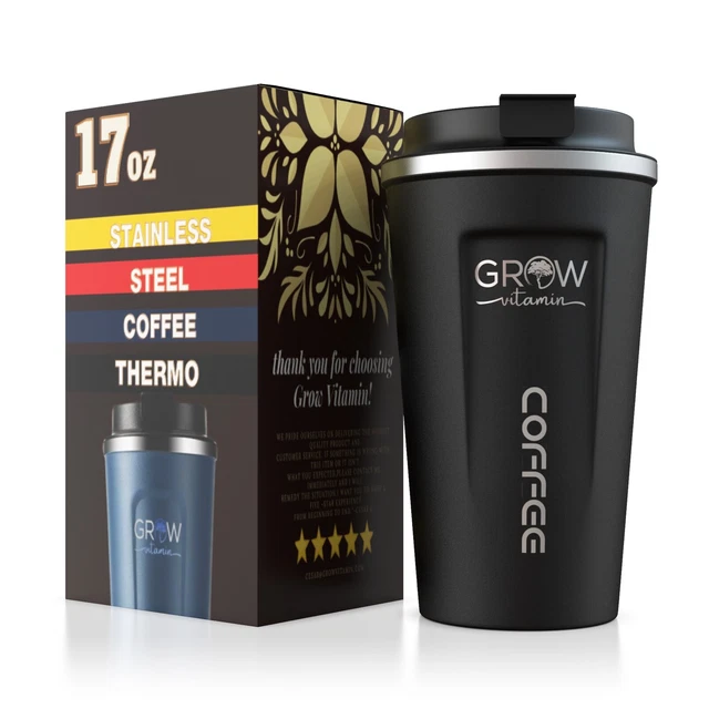 Coffee Mug Stainless Steel Tumbler Slider Lid Insulated Car office Travel 17oz