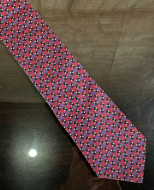 CHRISTIAN DIOR Silk Neck Tie Red/Blue/Black Geometric 58" x 4" USA