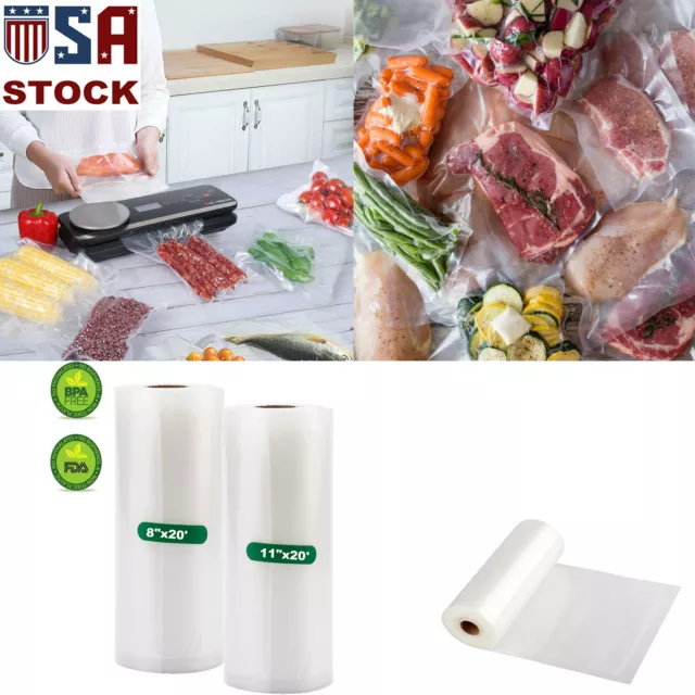 2 Rolls 11"/ 8" X20' Food Saver Vacuum Sealer Bags Rolls Storage Bag Food Savers