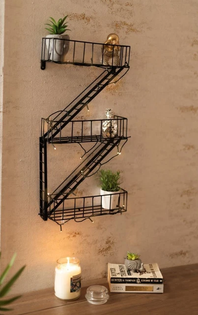 Schwarz Stahl Feuerflucht Wandregal Einheit Badregale Zuhause Aufbewahrung Regal 2