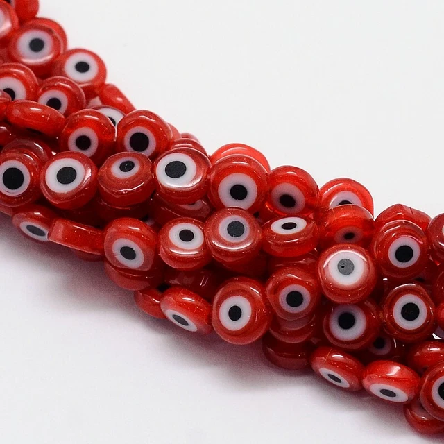 Nazar Boncuk Perlen Glasperlen Lampwork Auge Evil Eye Rot 8x3mm 48 Stück