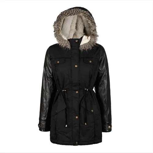 Girls Kids Boohoo Black Parka Leather Jacket Coat School Winter Age 5 6 7 8 9 10