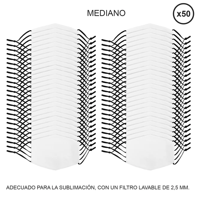 Paquete de Mascarillas Blancas para Sublimación Medianas Adultos / Paquete de 50