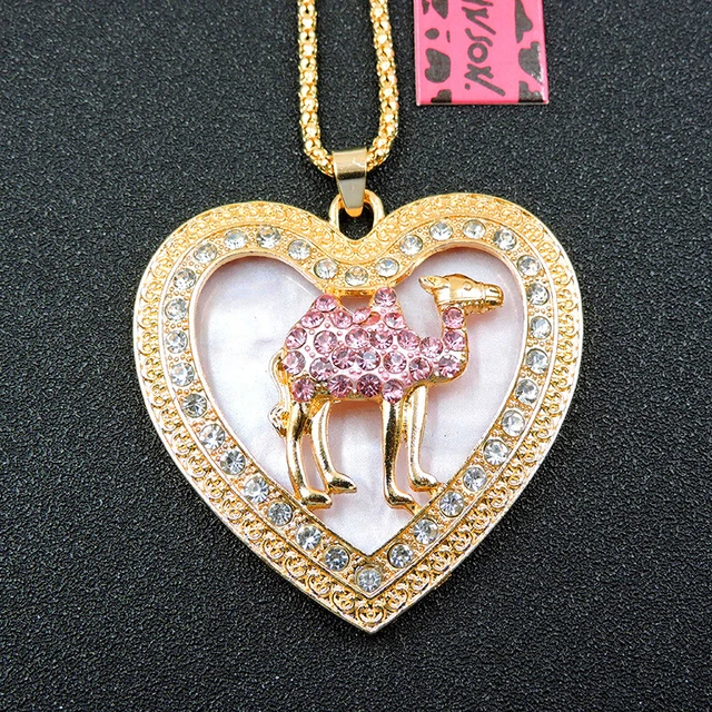 New Pink Crystal Rhinestone Camel Pendant Betsey Johnson Sweater Necklace