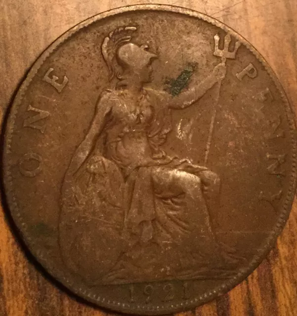 1921 Uk Gb Great Britain One Penny Coin