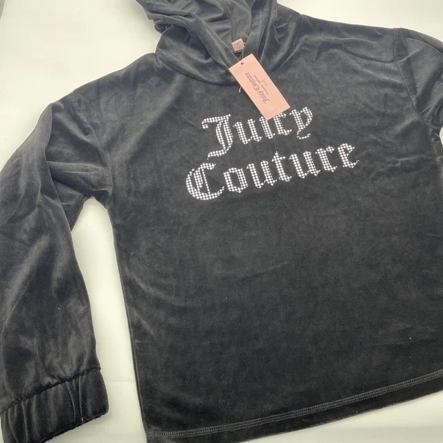 Juicy Couture Sz L (12-14) Girl's Youth Velour Black Zip Up Jacket Hoodie