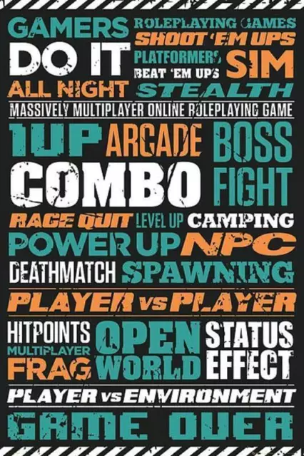 Gaming: Typografisch – Maxi-Poster 61 cm x 91,5 cm, neu und versiegelt