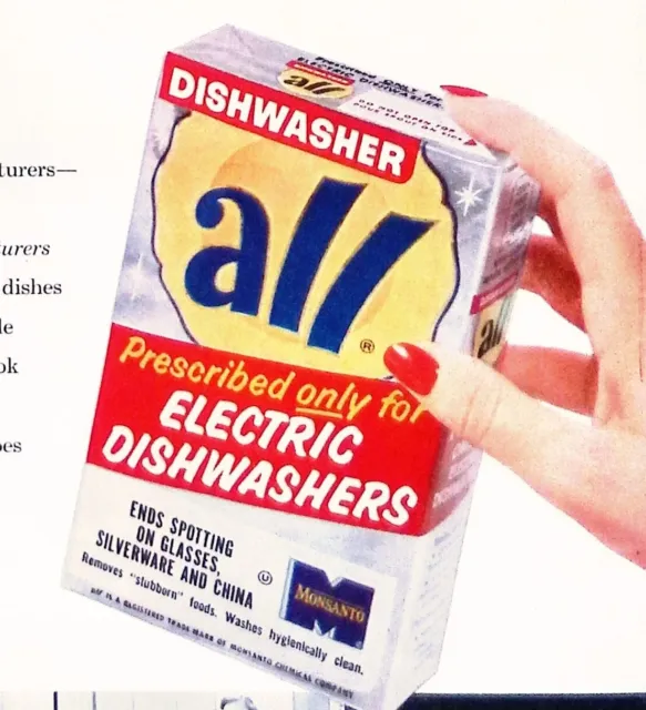 1956 Original All Dishwasher Powder Detergent Print Ad Monsanto