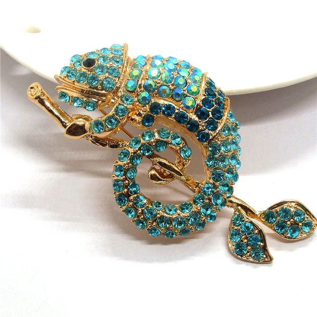 New Betsey Johnson Blue Rhinestone Bling Branch Gecko Crystal Charm Brooch Pin