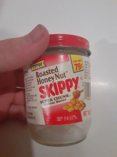 Vintage 6oz Skippy Roasted Honey Nut Peanut Butter Jar Glass 1992