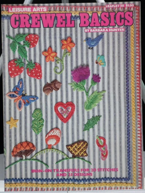 Crewel Basics 1974 Barbara Hunter Leisure Arts hierro en transferencias folleto puntada
