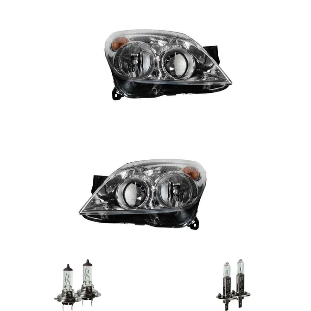 Fari Alogeni Completi Set DX/SX Per Opel Astra H (03/04-) – H7/H1, Con Motore Livellamento, Indicatori, Nero