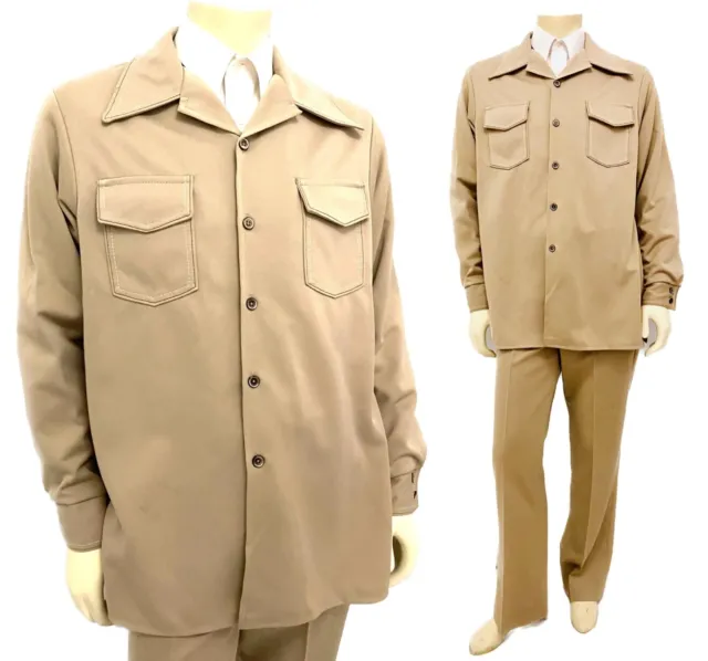 Vintage 70s Leisure suit 2 pc Time Out by FARAH Men’s tan 42 jacket 34 x 33 pant