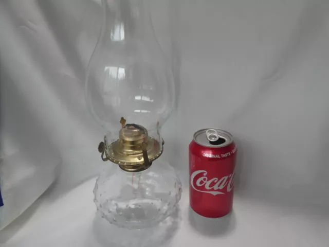 Vintage Dimple Clear Glass Oil Lamp Farms Lamp Light 13" Tall Vgc 2