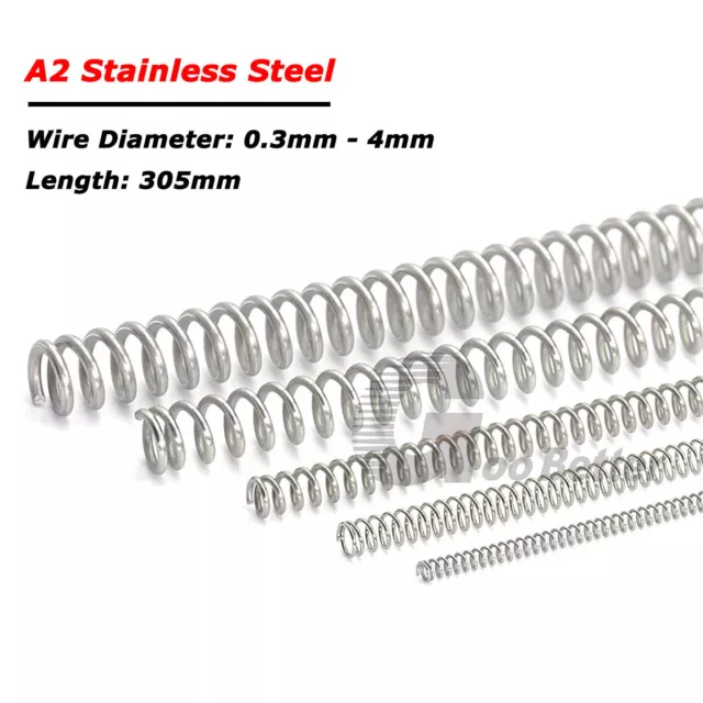 Compression Spring 0.3mm-4mm Wire Dia & 305mm Length A2 Stainless Pressure Small