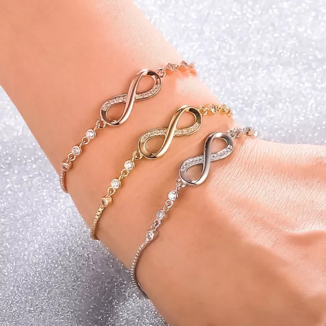 Adjustable Silver Infinity Friendship Bridesmaid Bracelet Cubic Zircon Crystal