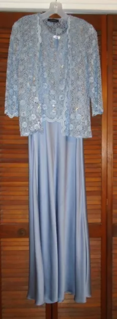 R&M RICHARDS Mother of Bride Steel BLUE Long Dress with SS Jacket, Size 12