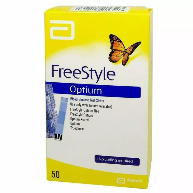 10x50 Abbott FreeStyle Optium 500 tiras reactivas de larga caducidad segura...