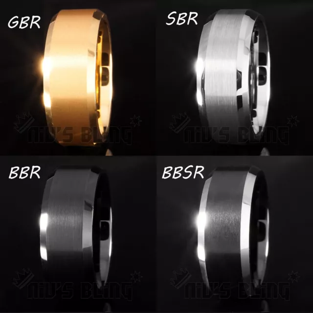 8MM Brushed Tungsten Carbide Ring Gold Silver Black Wedding Band Mens NB Jewelry