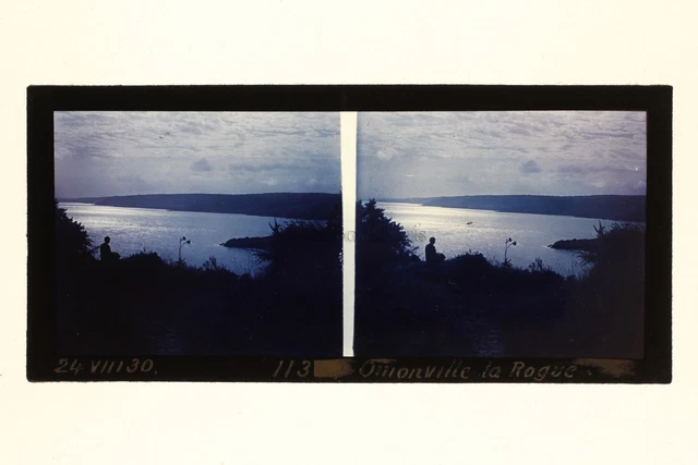 Omonville-la-Rogue Effet bleu Normandie France Photo Stereo Plaque de verre 1930