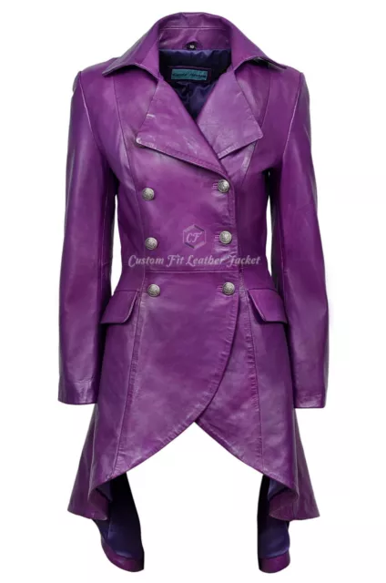 Ladies Leather Jacket Purple 100% Lambskin Back Laced Victorian Gothic Coat 3492