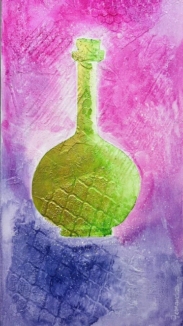 Acrylic Painting On Textured Canvas Whimsical Jar #10 - 10” X 20” Best Offer