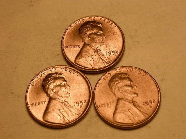 1952-P-D-S Gem BU Uncirculated Red Wheat Cents!! SUPERB!! Nice!!!BEAUTIFUL!!#106