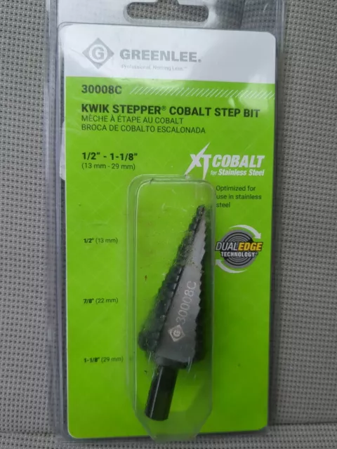 Greenlee 30008C 1-1/8-Inch #8 Durable High Speed Steel Cobalt Step Drill Bit