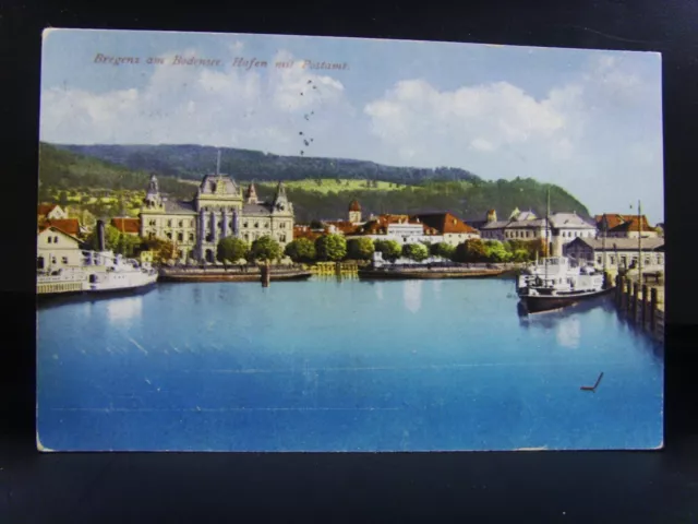 Vorarlberg Original AK  Bregenz mit Hafen und Postamt um 1910