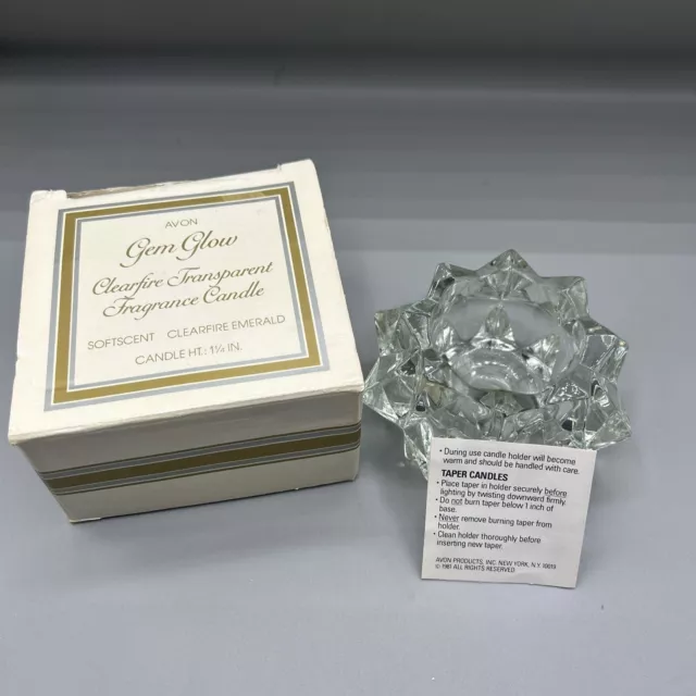 Avon Vintage Star Diamond "Gem Glow" Clear Glass Candle Holder Only Original Box