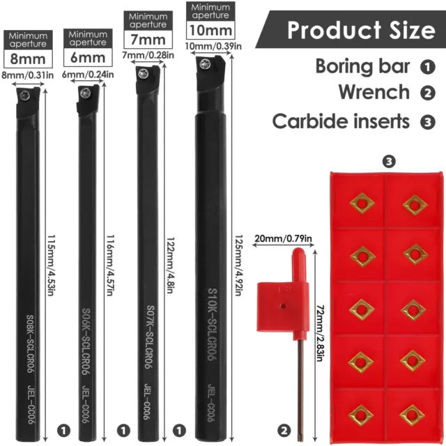 18X 10mm Lathe Turning Tool Holder Boring Bar Carbide Insert With Wrench Kits /`