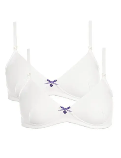 Ladies White Bra 2 Pack Girls Cotton Comfort Bras Size 28A/30A