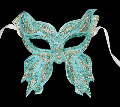 Mask from Venice Butterfly Farfella Green Silver Glitter Paper Mache 22526