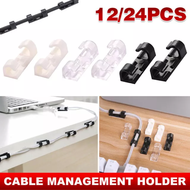 12/24X Cable Clips Management Line Holder Cord Wire Line Organizer Self-Adhesive