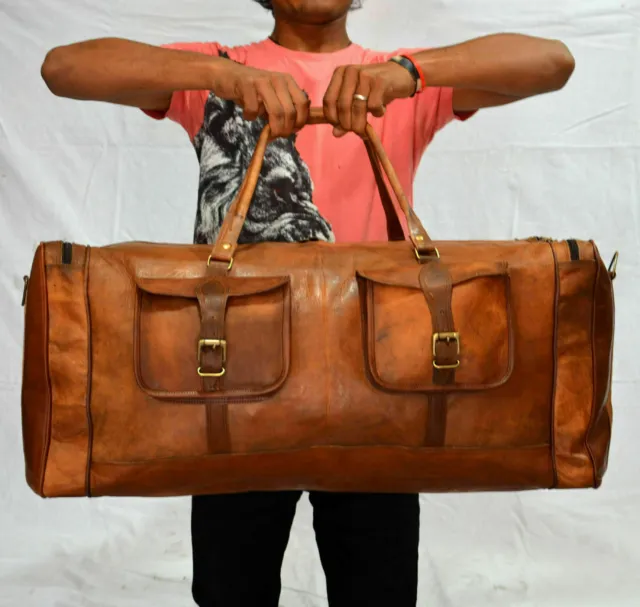 Extra Large 36" Duffel Brown Genuine Leather Luggage Weekend Sport Travel Bag