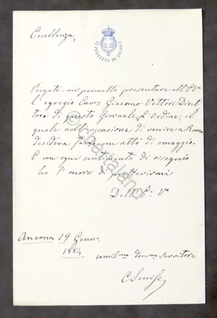 Lettera manoscritta con autografo - Carmine Senise - 1884