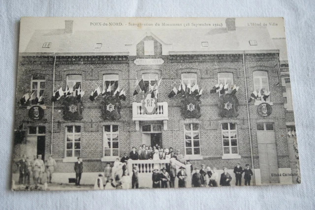 Poix Du Nord City Hotel Pavoise Inauguration Monument 1924 Cpa R2736