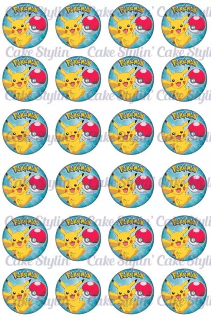 24 Edible Pokemon Cupcake Toppers, Wafer paper edible image, Poke ball  themed Birthday cupcake toppers or Cake decorations, cake stickers