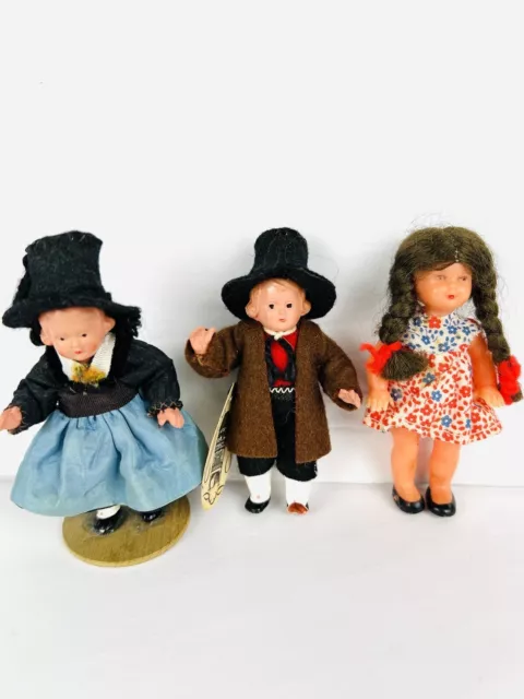 Set of 3 Miniature Vintage Celluloid Austrian German Dolls