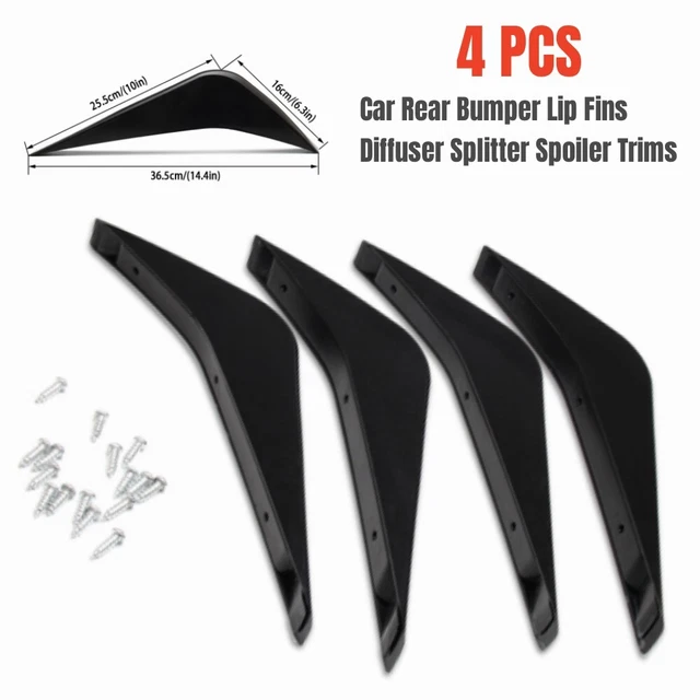 Black 4 Wing Car Rear Bumper Lip Fins Diffuser Splitter Spoiler Trims Universal