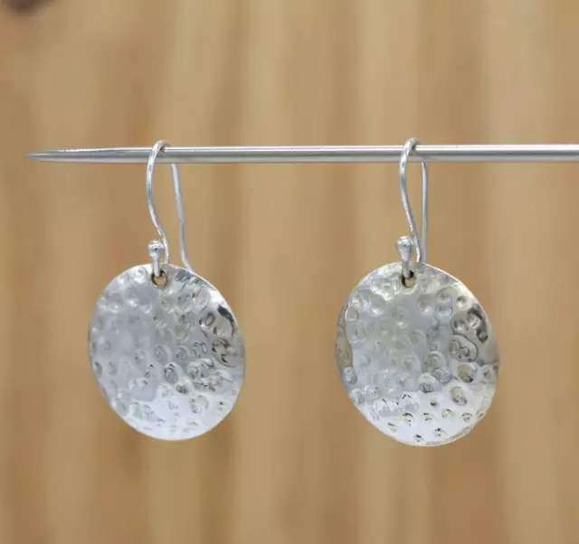 Silver Disc Drop Dangle Earrings For Women, 925 Sterling Handmade Gift Jewelry