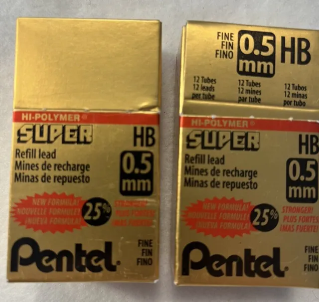 Pentel C505-HB Mechanical Pencil Lead Refill -0.5mm HB- 2) Hi Polymer Super 12pk