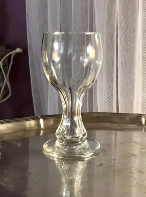 Antik Glas Fußbecher Becher Flächenschliff Pokalglas Hohlschaft Becher um 1880 2