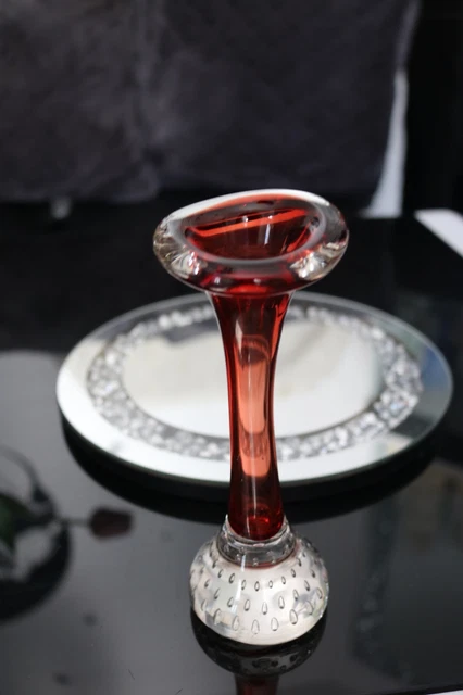 Vintage Aseda Red Swedish ArtGlass Bud Vase Jack in the Pulpit Controlled Bubble