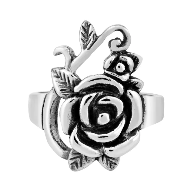 Beautiful Sweet Floral Rose Sterling Silver Ring - 8