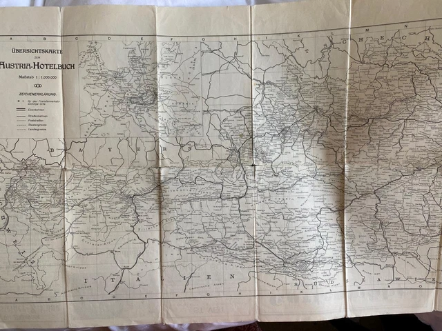 c1920s OVER VIEW MAP OF AUSTRIA  HOTEL AUSTRIA-HOTELBUCH