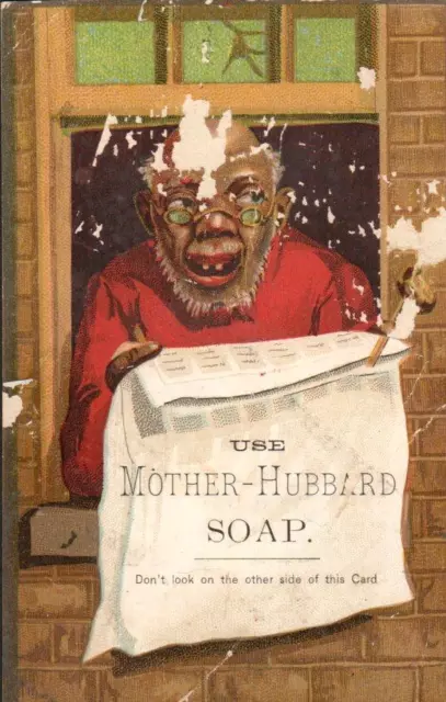 AFRICAN-AMERICAN MAN HOLDS TOWEL On MOTHER HUBBARD SOAP Victorian Trade Card