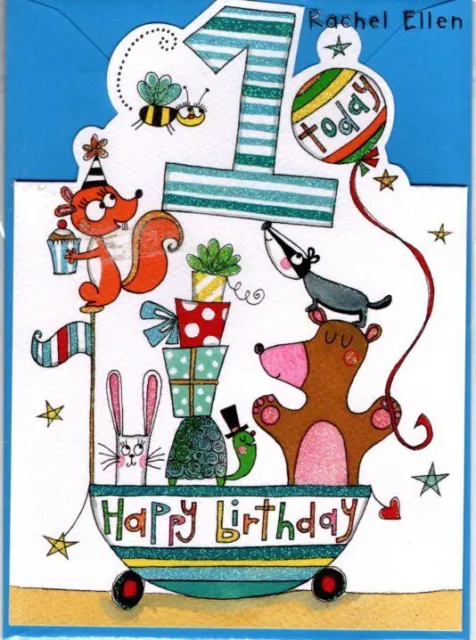 1st Birthday Card - Boy Girl Kids - Animals - Glitter Die-cut Jelly Moulds NEW