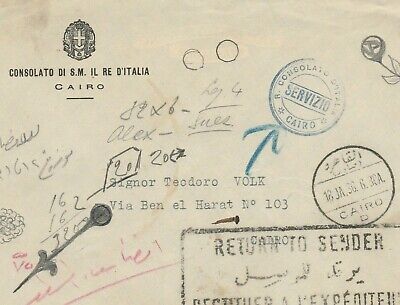 ITALY-EGYPT Rare Letterhead Italian Consult Cairo Diplomatic Mail Returned 1936